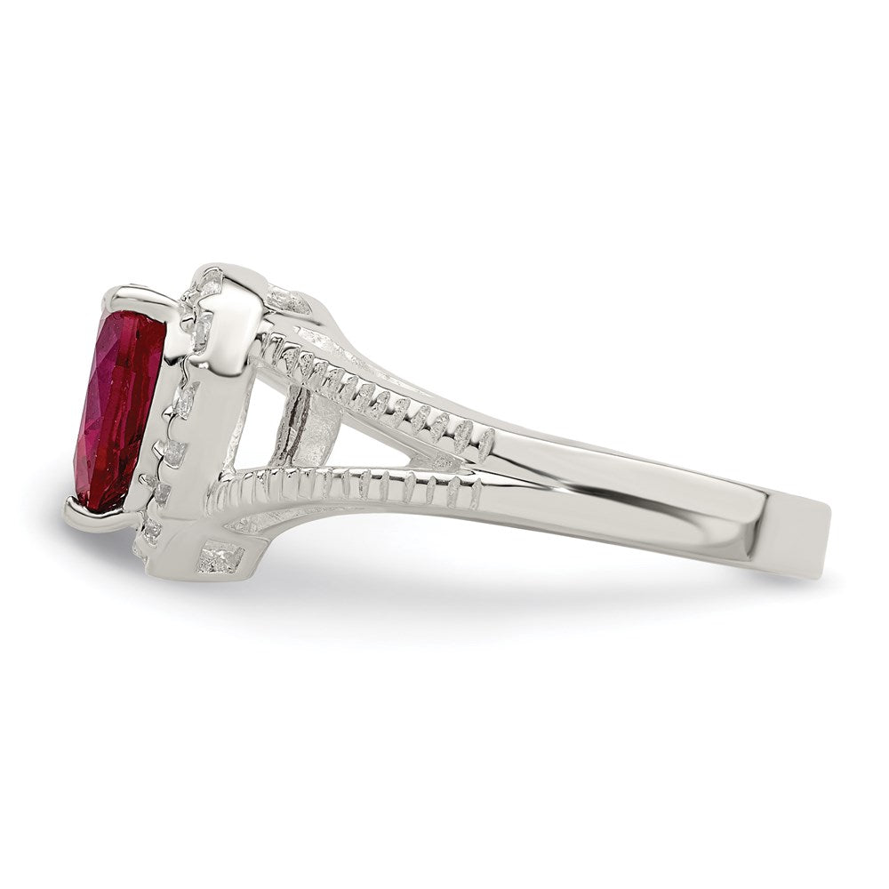 Sterling Silver Red Cz Heart Ring