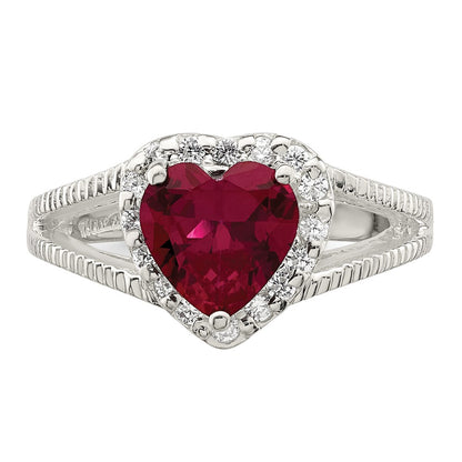 Sterling Silver Red Cz Heart Ring