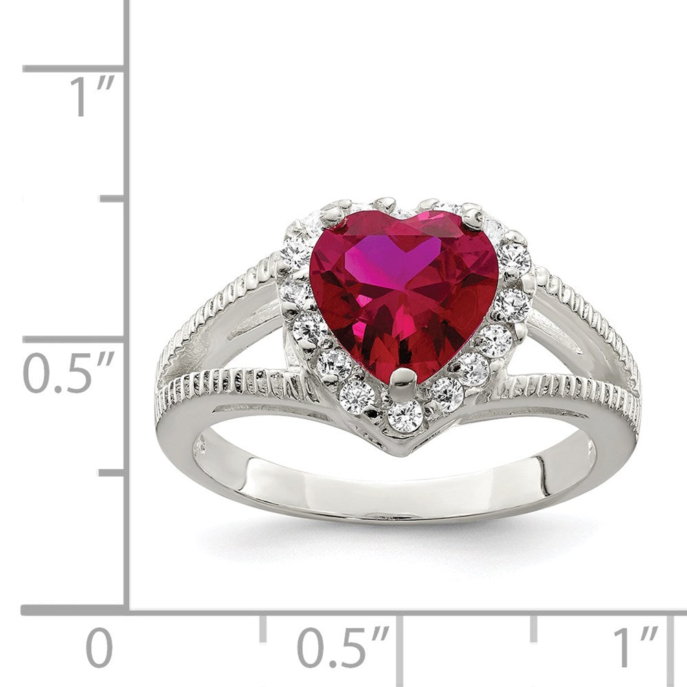 Sterling Silver Red Cz Heart Ring