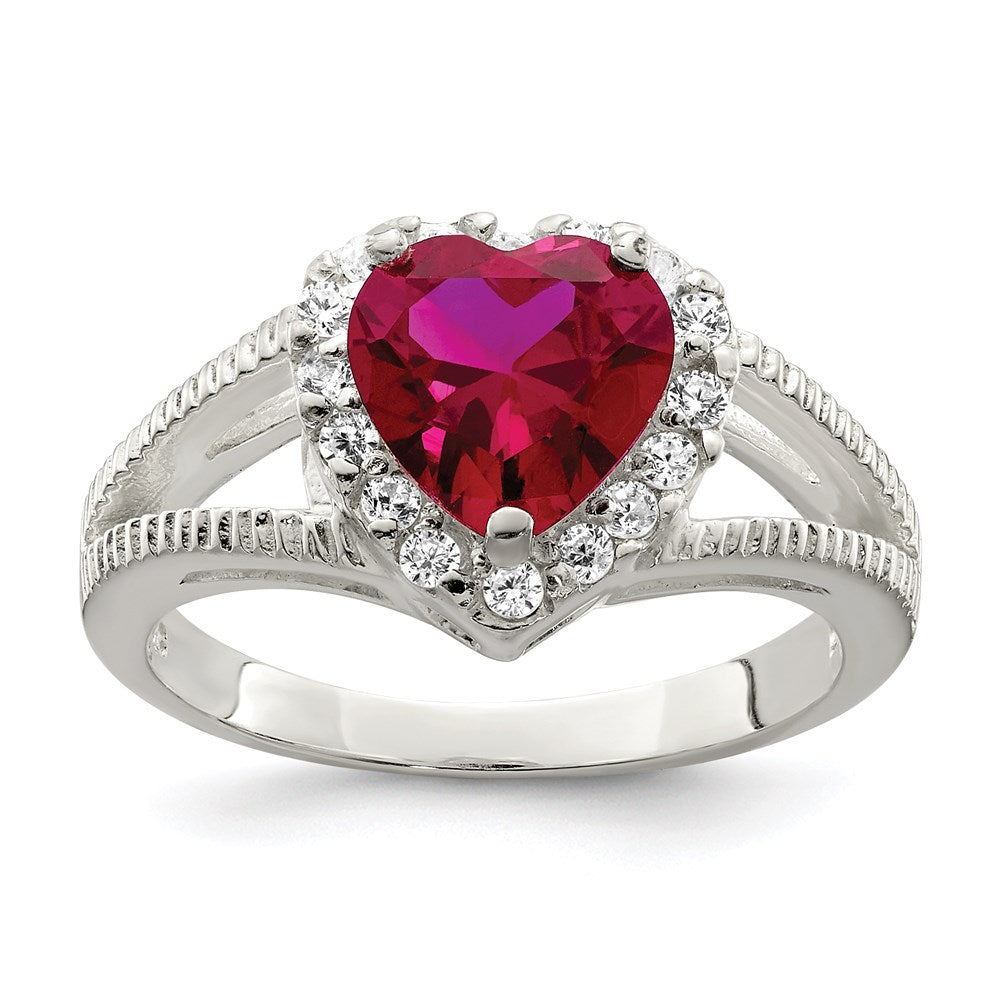 Sterling Silver Red Cz Heart Ring