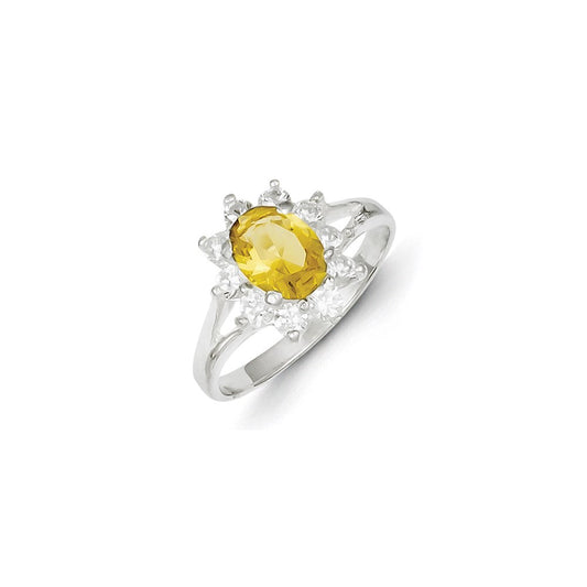 Sterling Silver Yellow Oval Cz Cluster Ring