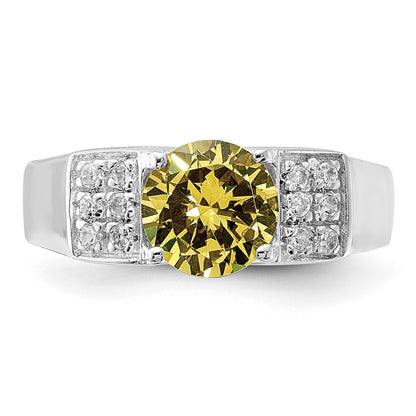 Sterling Silver Yellow Round Pav‚Äö Sides Cz Ring