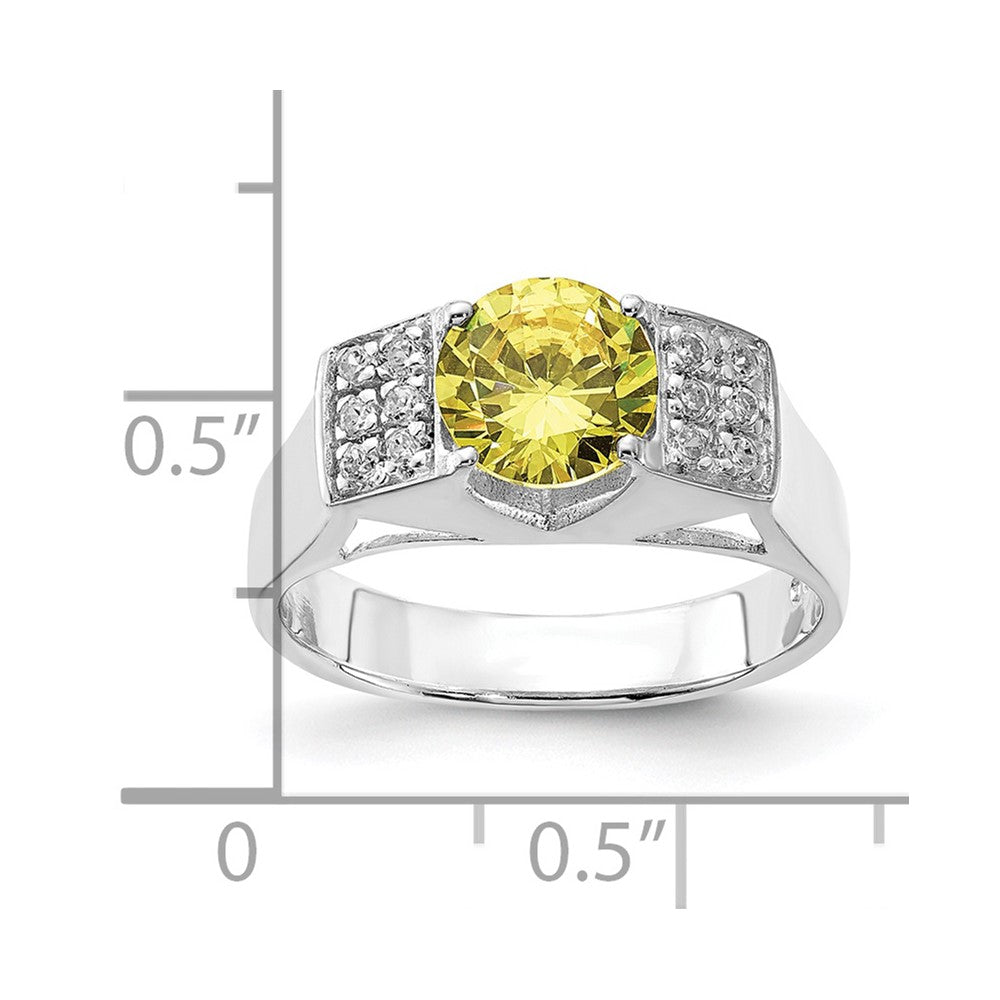 Sterling Silver Yellow Round Pav‚Äö Sides Cz Ring