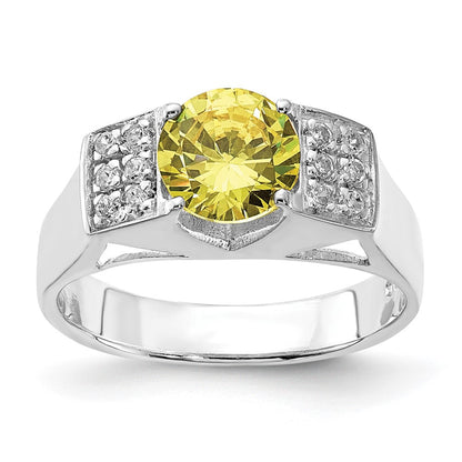Sterling Silver Yellow Round Pav‚Äö Sides Cz Ring