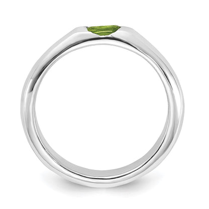 Sterling Silver Lime Green Oval Cz Half Bezel Ring