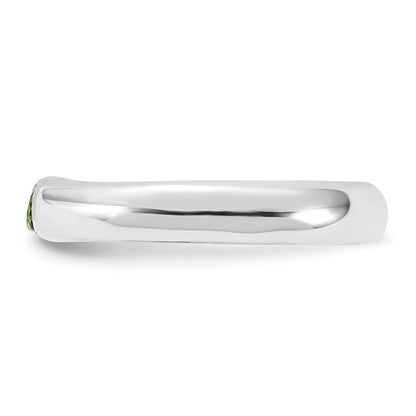 Sterling Silver Lime Green Oval Cz Half Bezel Ring