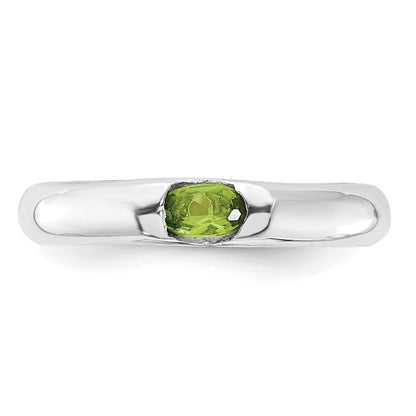 Sterling Silver Lime Green Oval Cz Half Bezel Ring