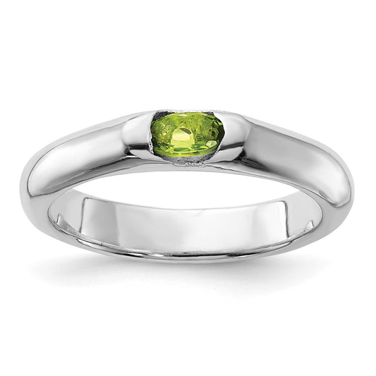 Sterling Silver Lime Green Oval Cz Half Bezel Ring
