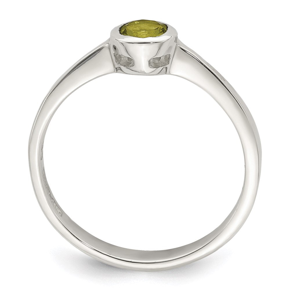 Sterling Silver Lime Green Round Bezel Cz Ring
