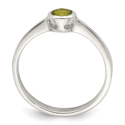 Sterling Silver Lime Green Round Bezel Cz Ring