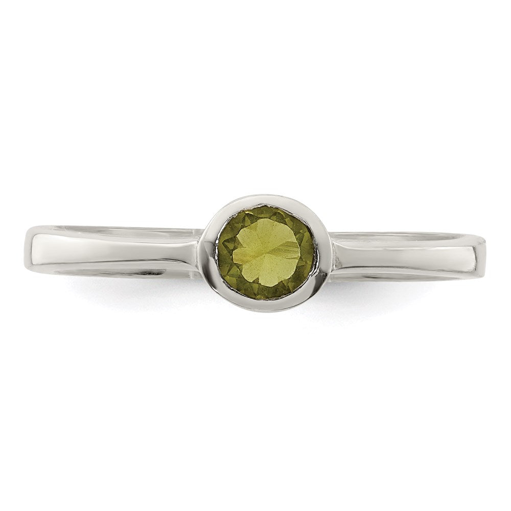 Sterling Silver Lime Green Round Bezel Cz Ring
