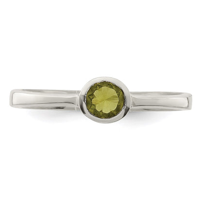 Sterling Silver Lime Green Round Bezel Cz Ring