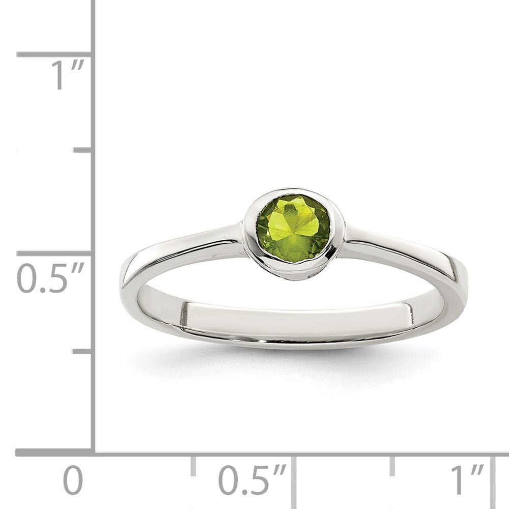 Sterling Silver Lime Green Round Bezel Cz Ring