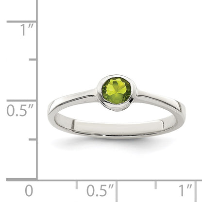 Sterling Silver Lime Green Round Bezel Cz Ring