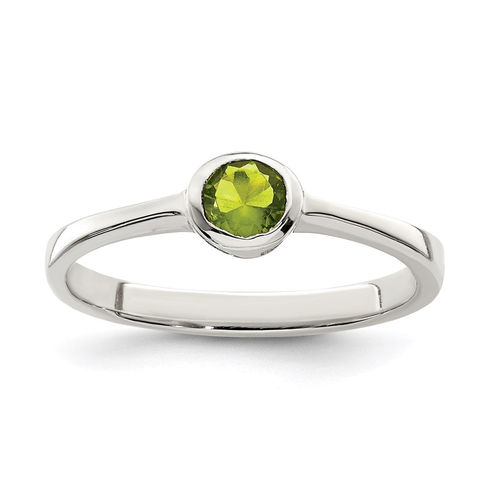 Sterling Silver Lime Green Round Bezel Cz Ring