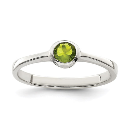 Sterling Silver Lime Green Round Bezel Cz Ring