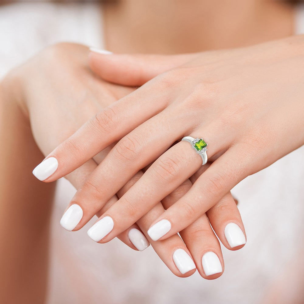 Sterling Silver Lime Green & White Cz Ring