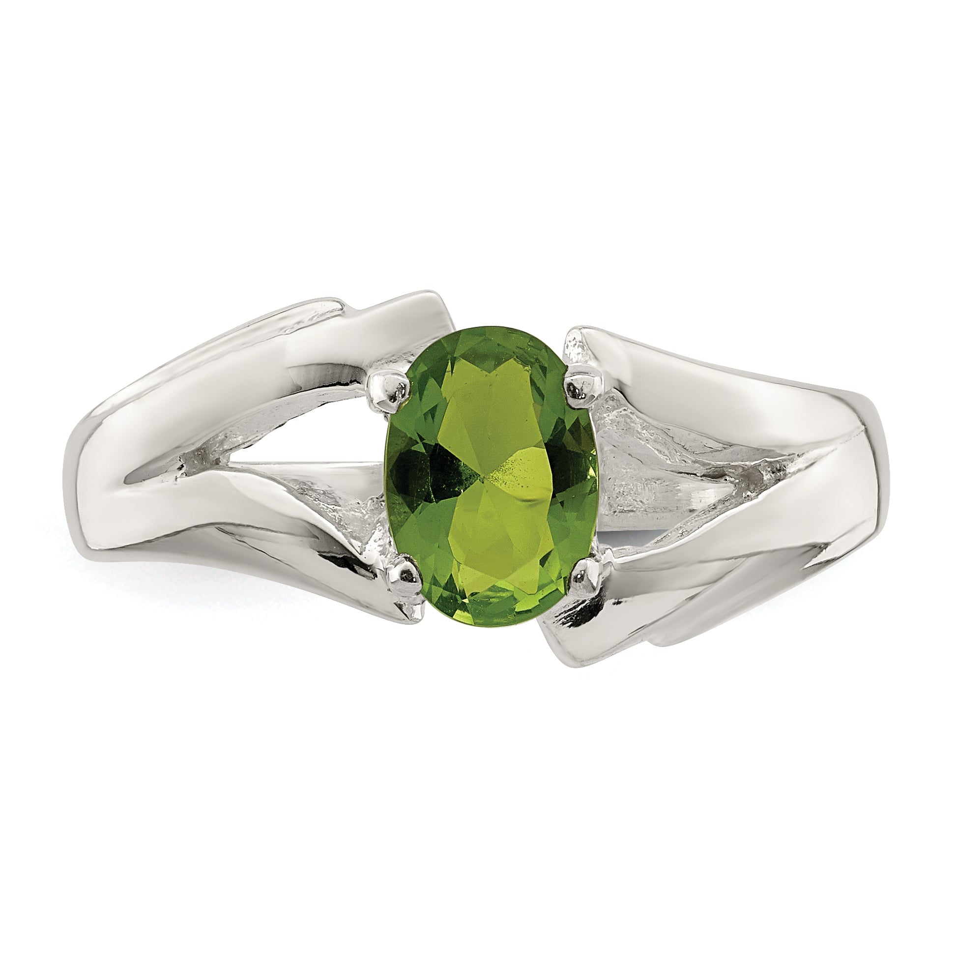 Sterling Silver Lime Green Oval Cz Ring (Size 7 Only)