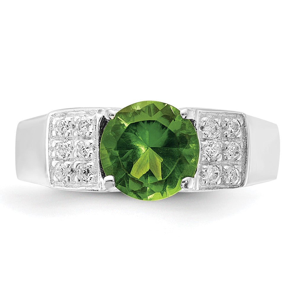 Sterling Silver Lime Green Round Pav‚Äö Sides Cz Ring