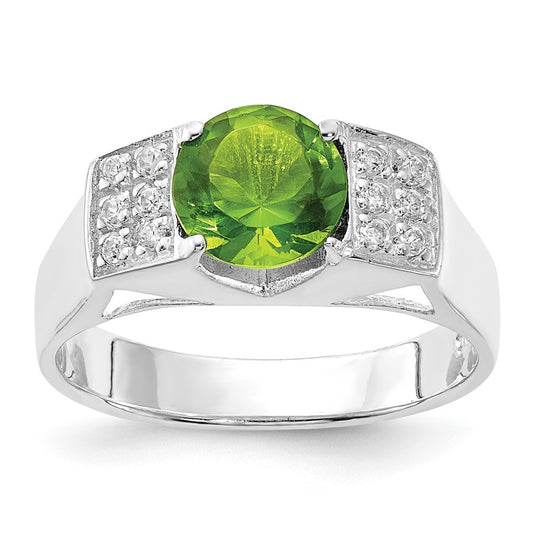 Sterling Silver Lime Green Round Pav‚Äö Sides Cz Ring
