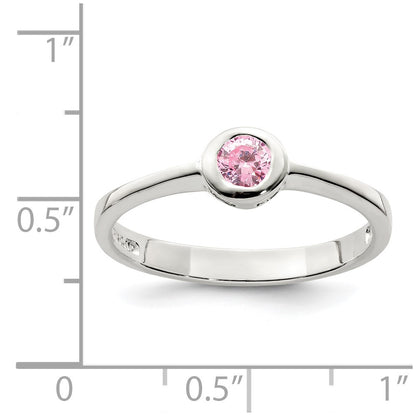 Sterling Silver Pink Round Bezel Cz Ring