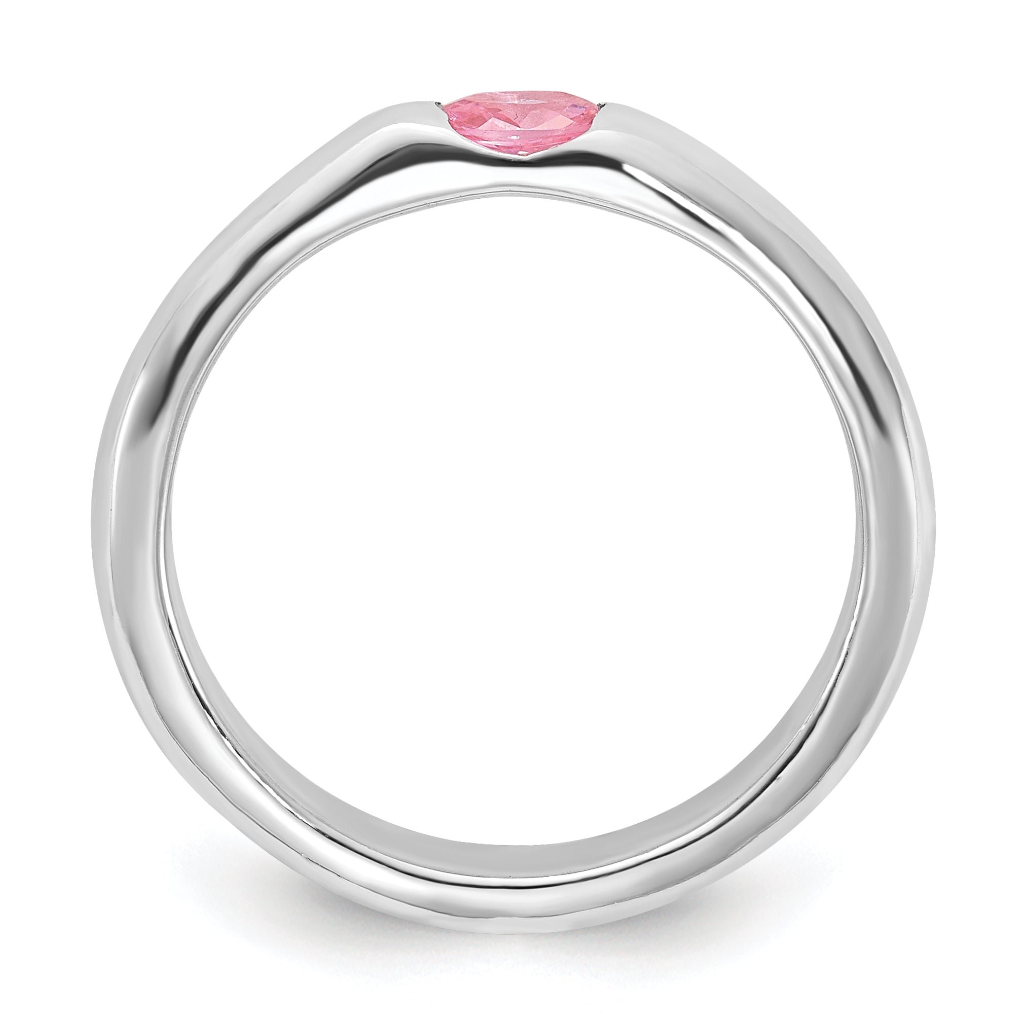 Sterling Silver Pink Oval Cz Half Bezel Ring