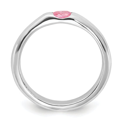 Sterling Silver Pink Oval Cz Half Bezel Ring