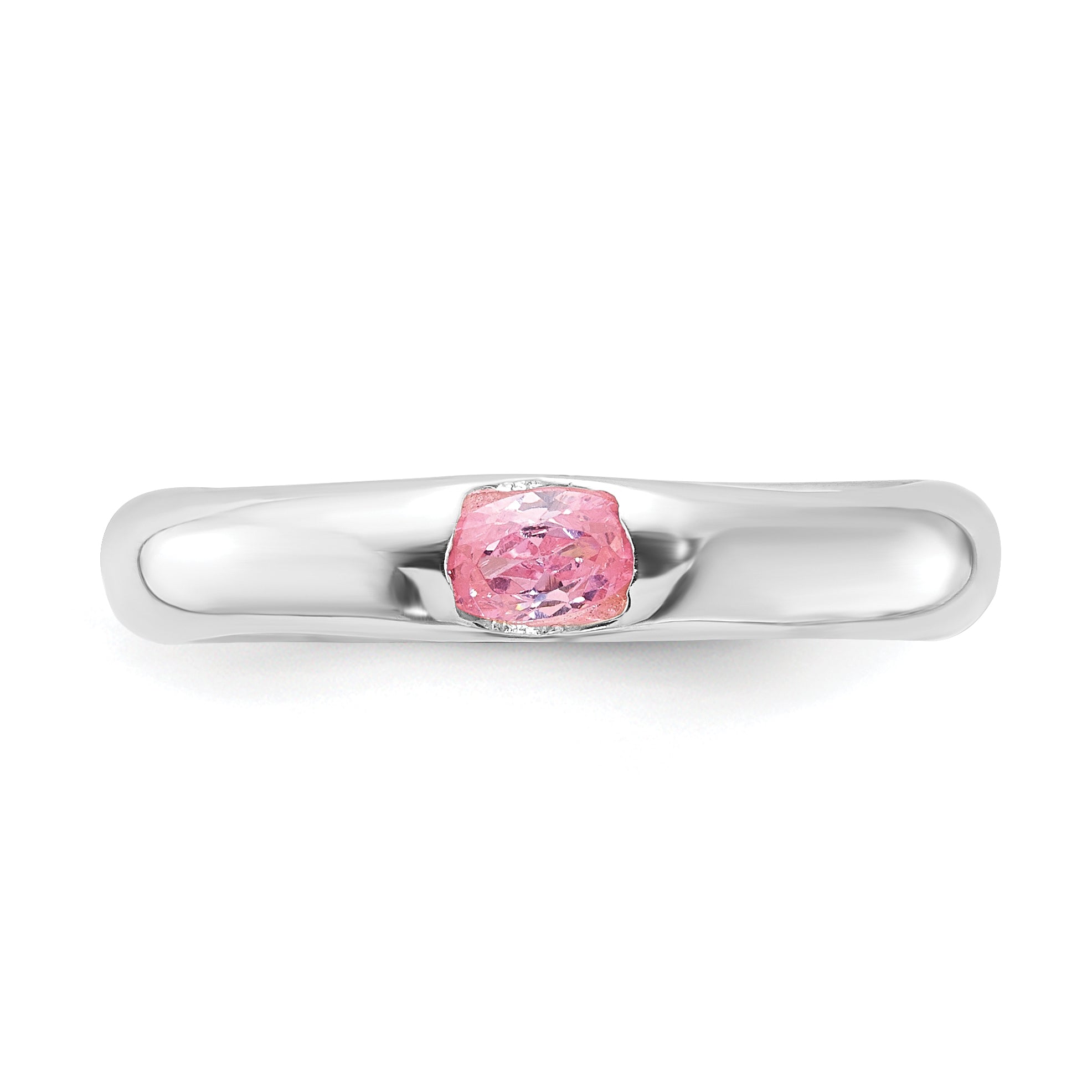 Sterling Silver Pink Oval Cz Half Bezel Ring