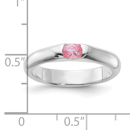 Sterling Silver Pink Oval Cz Half Bezel Ring