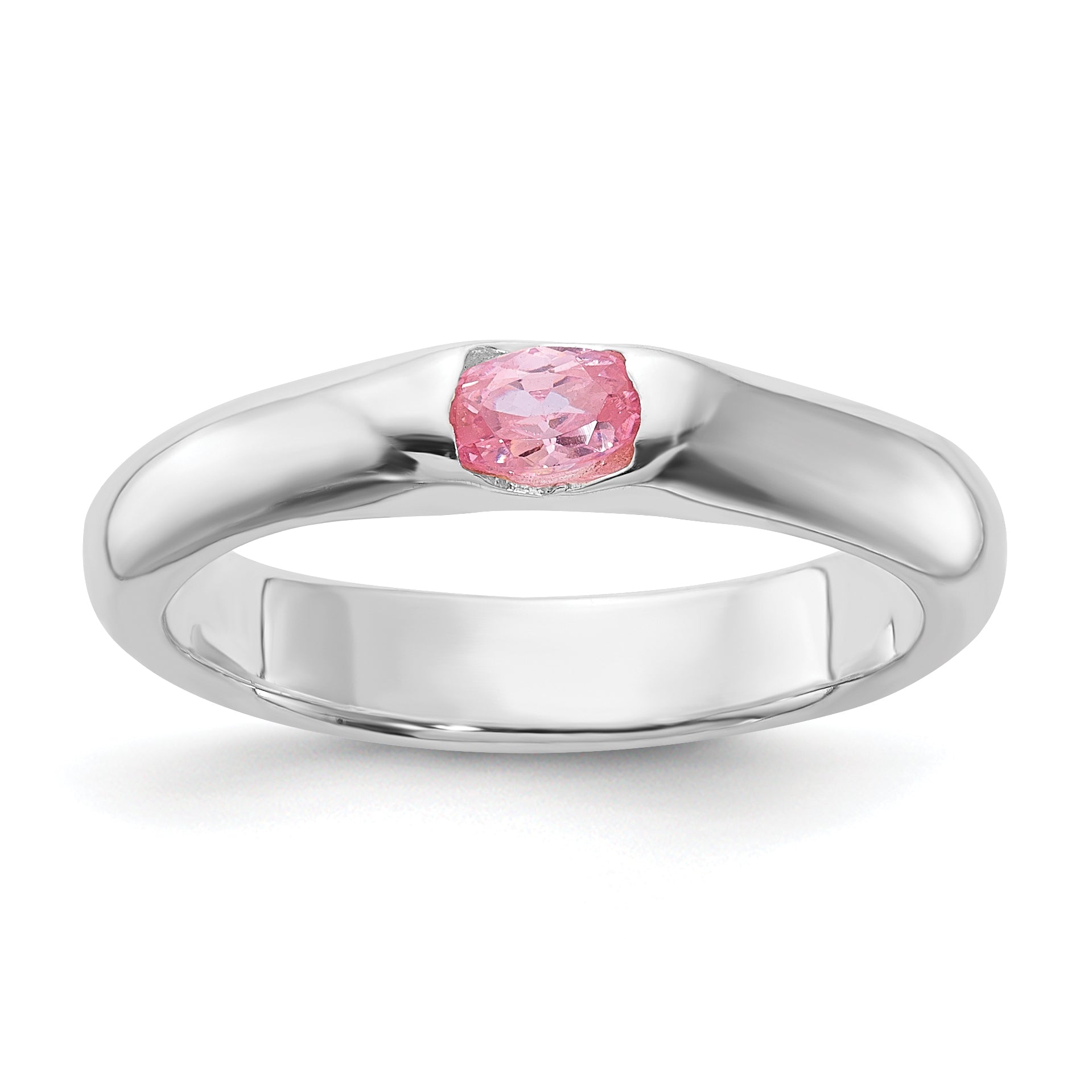 Sterling Silver Pink Oval Cz Half Bezel Ring