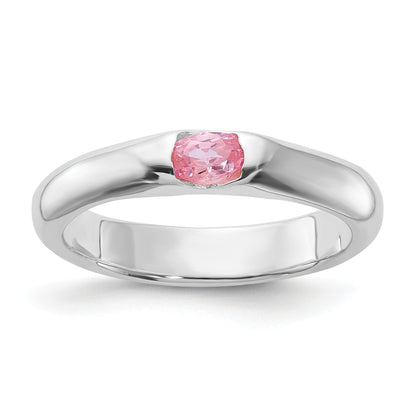 Sterling Silver Pink Oval Cz Half Bezel Ring