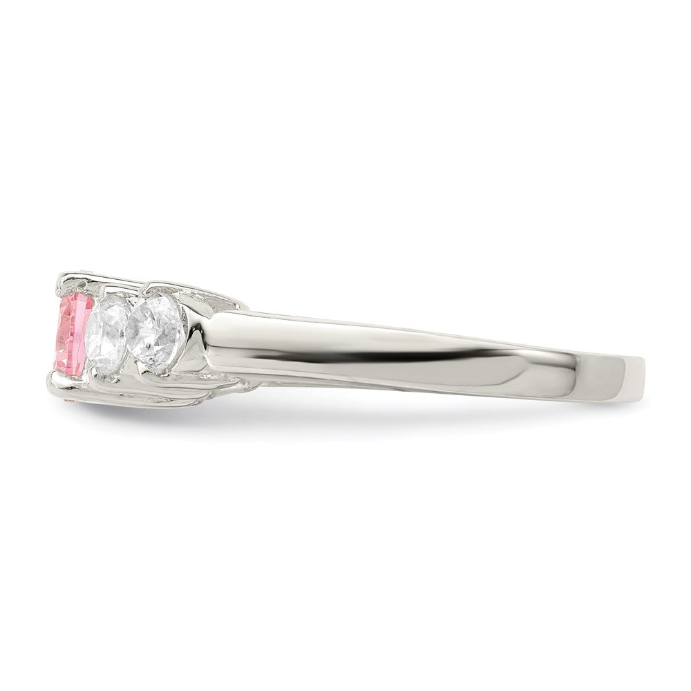 Sterling Silver Pink Round Cz Side Stones Ring
