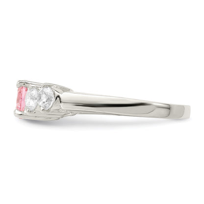 Sterling Silver Pink Round Cz Side Stones Ring