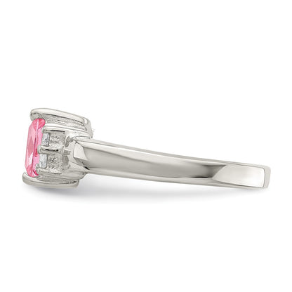 Sterling Silver Pink & White Cz Ring