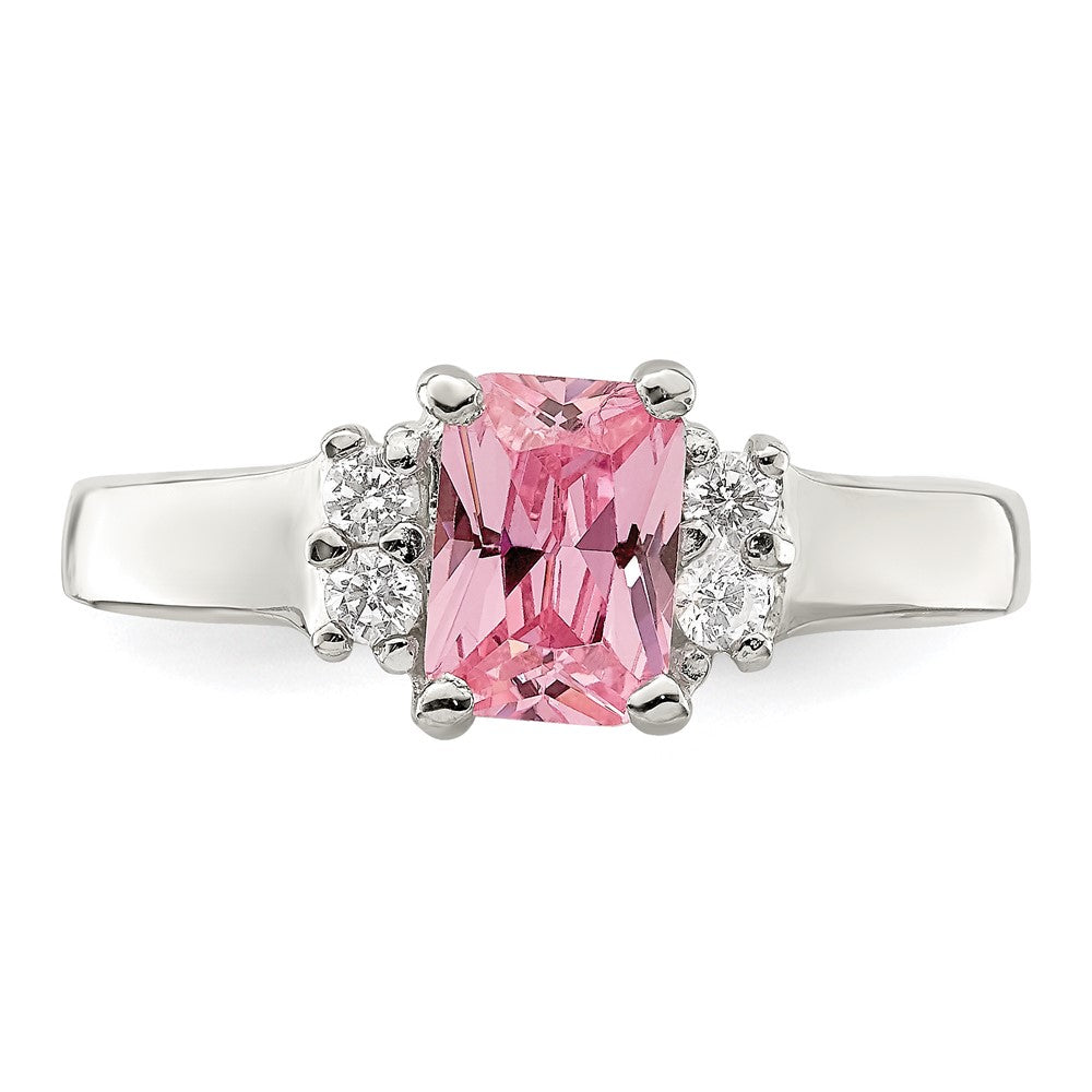 Sterling Silver Pink & White Cz Ring
