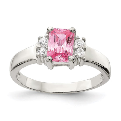 Sterling Silver Pink & White Cz Ring
