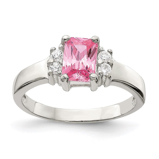 Sterling Silver Pink & White Cz Ring
