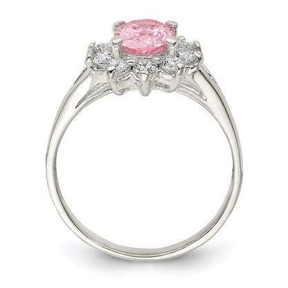 Sterling Silver Pink Oval Cz Cluster Ring