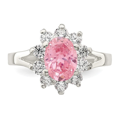 Sterling Silver Pink Oval Cz Cluster Ring