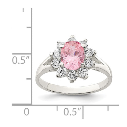 Sterling Silver Pink Oval Cz Cluster Ring