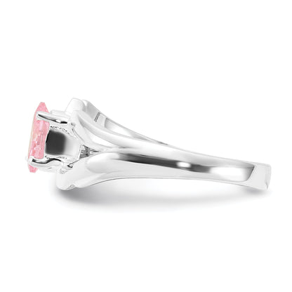 Sterling Silver Polished Pink Oval Cz Ring (Size 8 Only)