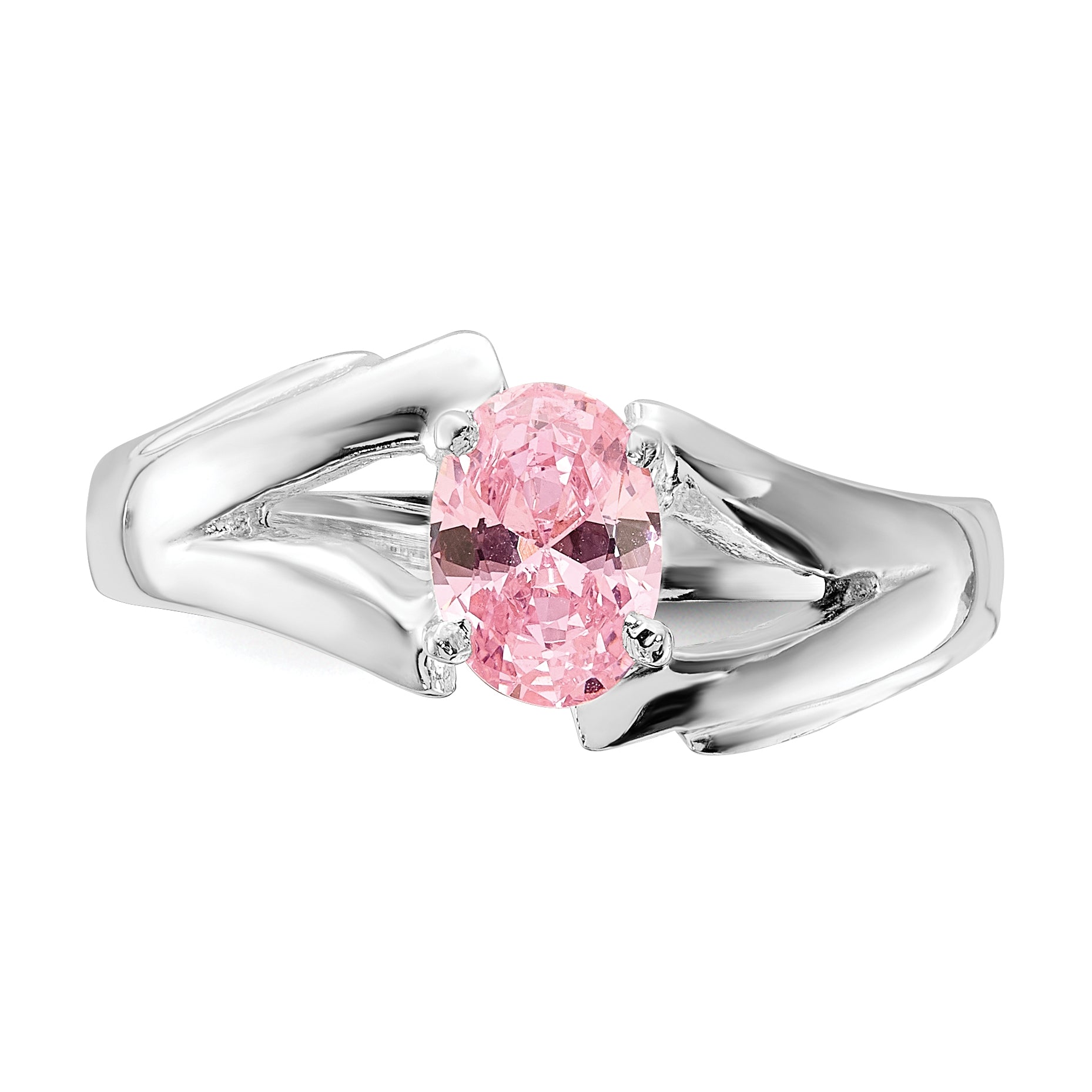Sterling Silver Polished Pink Oval Cz Ring (Size 8 Only)