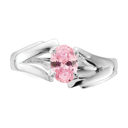 Sterling Silver Polished Pink Oval Cz Ring (Size 8 Only)