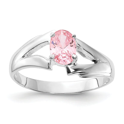 Sterling Silver Polished Pink Oval Cz Ring (Size 8 Only)