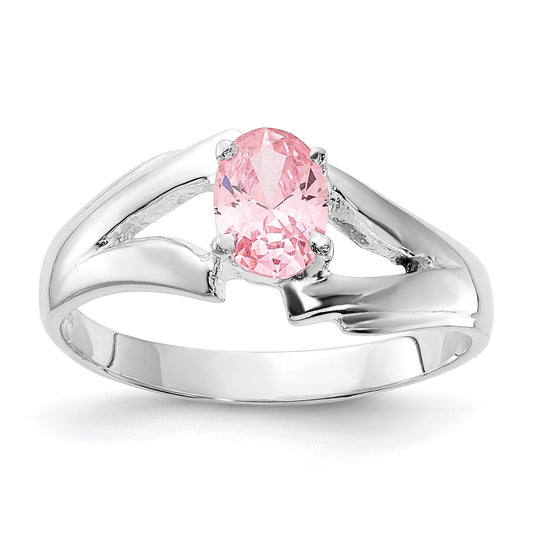Sterling Silver Polished Pink Oval Cz Ring (Size 8 Only)