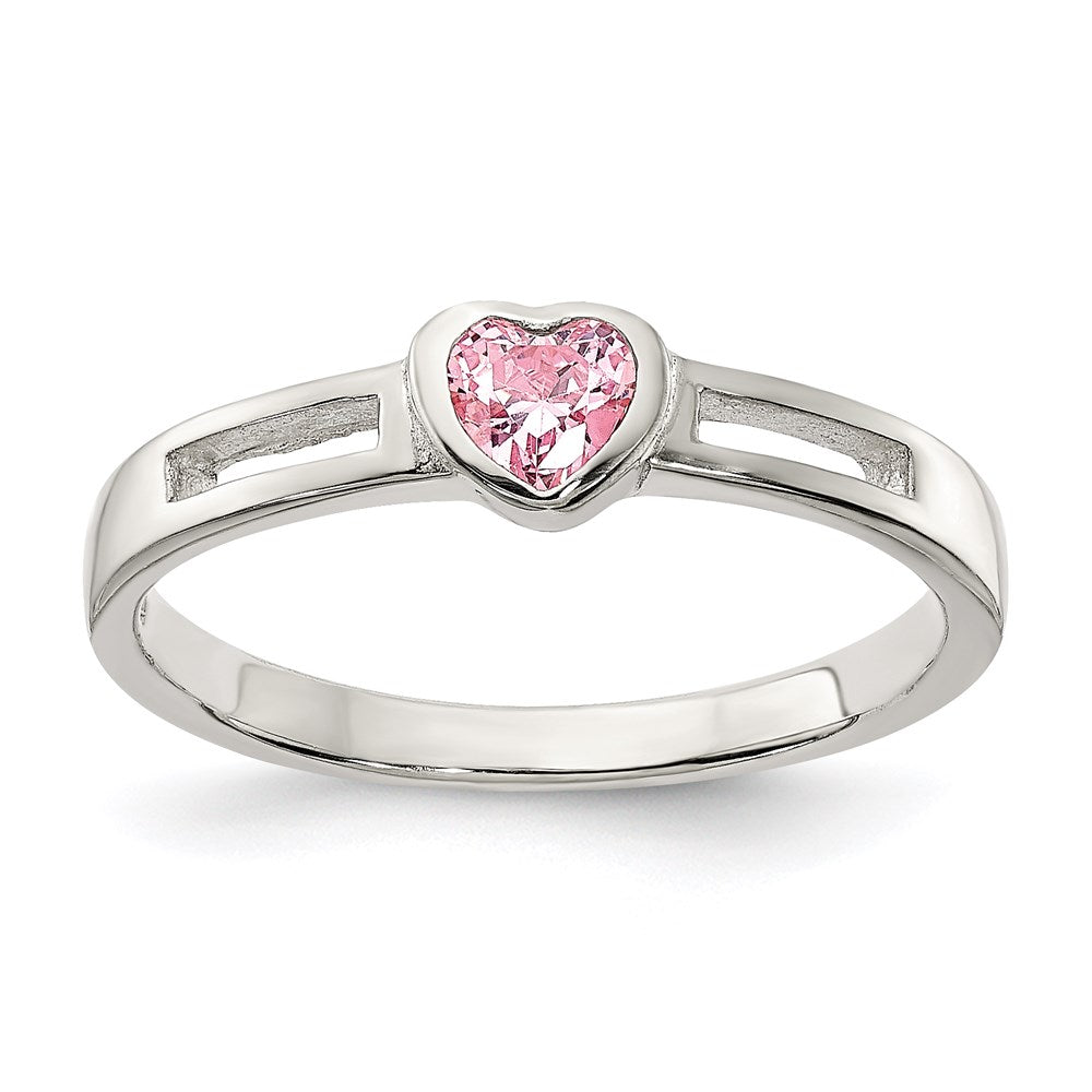 Sterling Silver Pink Cz Heart Ring