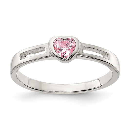 Sterling Silver Pink Cz Heart Ring