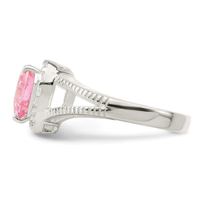 Sterling Silver Pink Cz Heart Ring