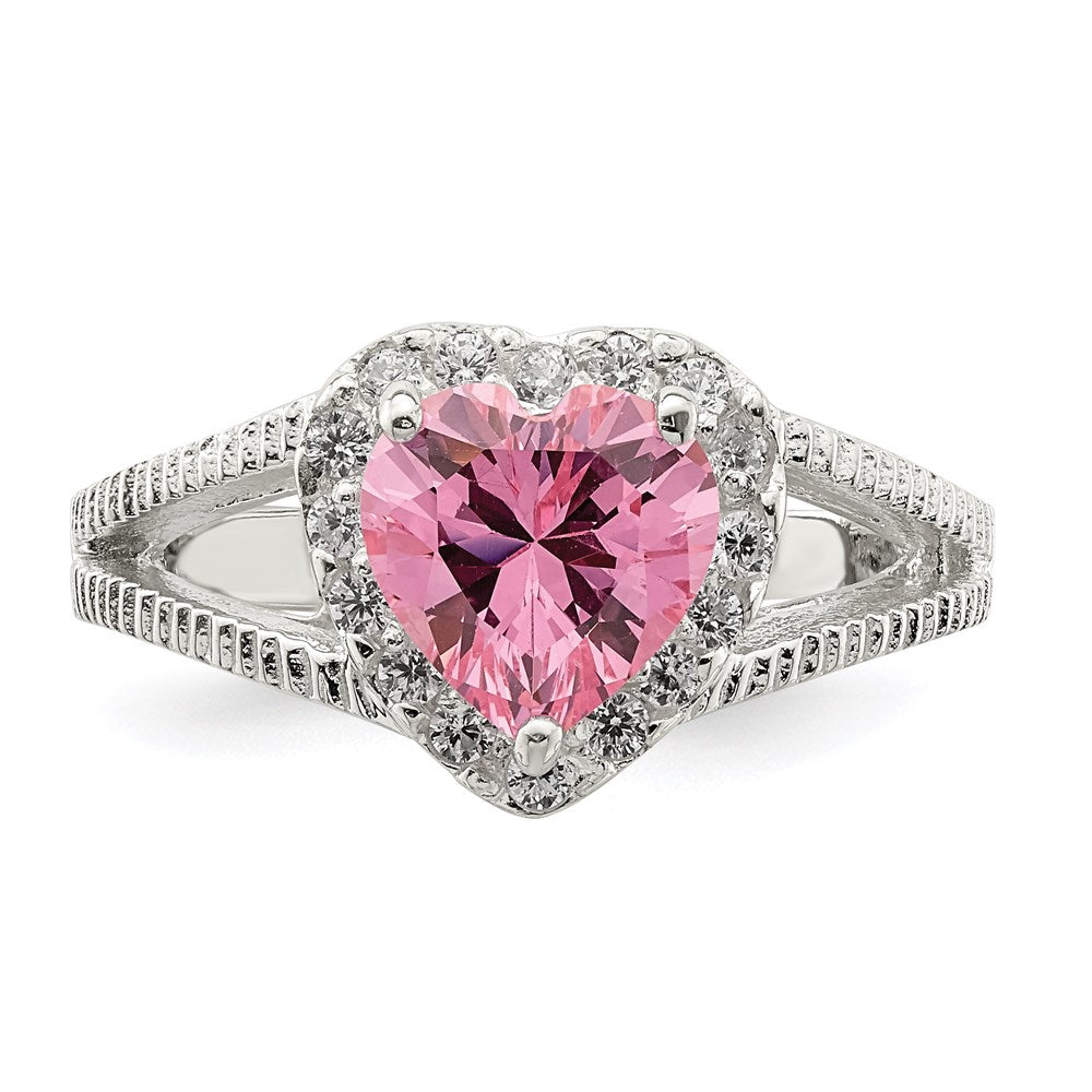 Sterling Silver Pink Cz Heart Ring