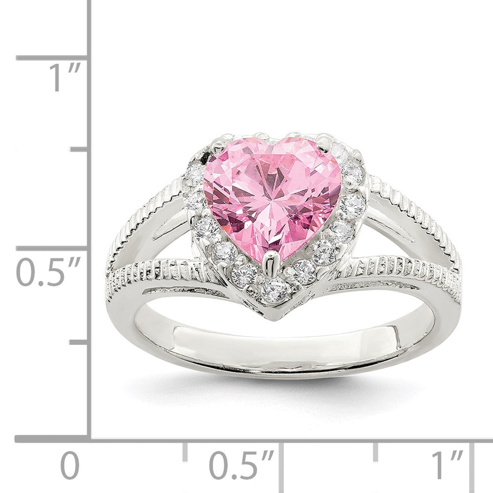 Sterling Silver Pink Cz Heart Ring